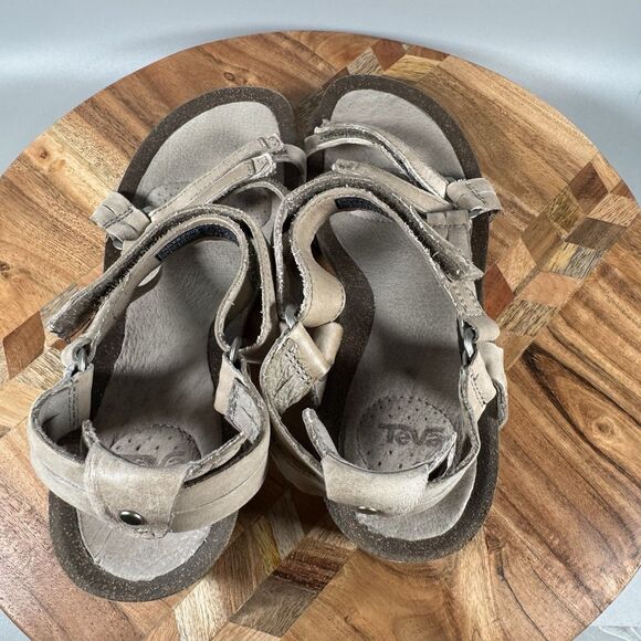 Teva Ysidro Womens 7 Sandal Beige Leather‎ Wedge Strappy Comfort Casual Shoes - Picture 5 of 7